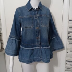 Style & Co. Machester Button down Denim jacket with layered ruffled Cuffs Hem Sm